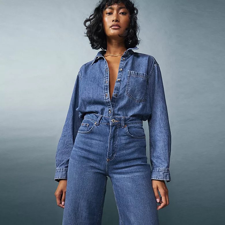 A Picture of a Model Wearing a Denim Outfit 