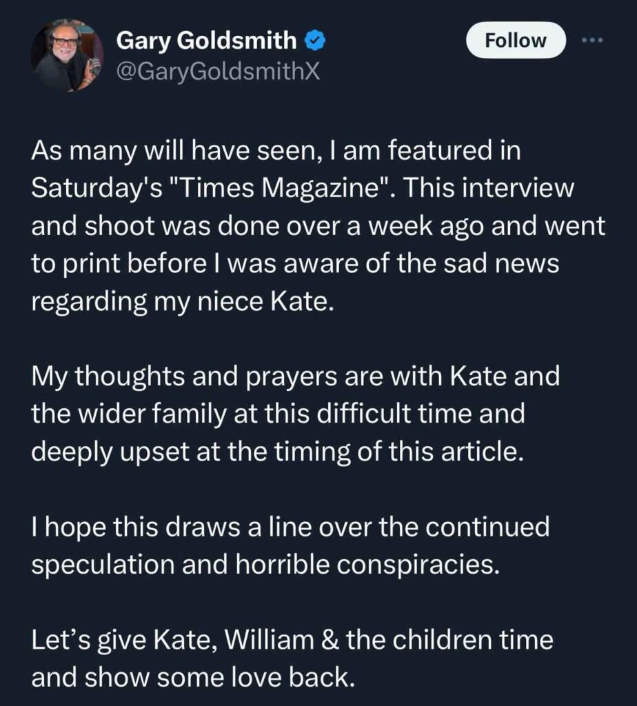 A picture of Gary Goldsmith's post on X