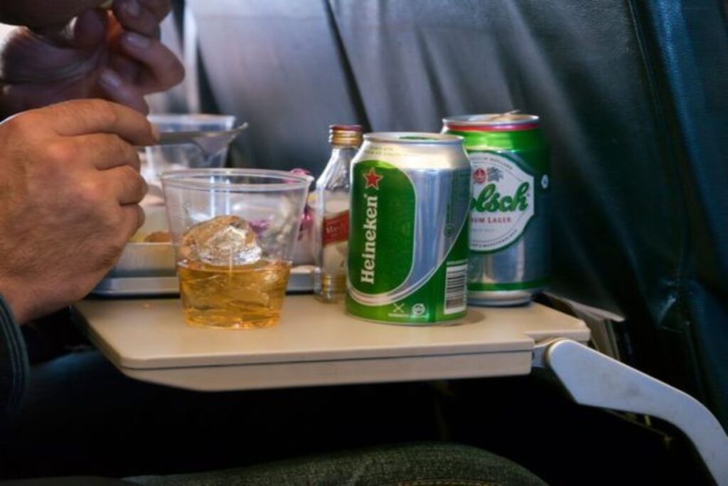 A picture of alcohol on the plane