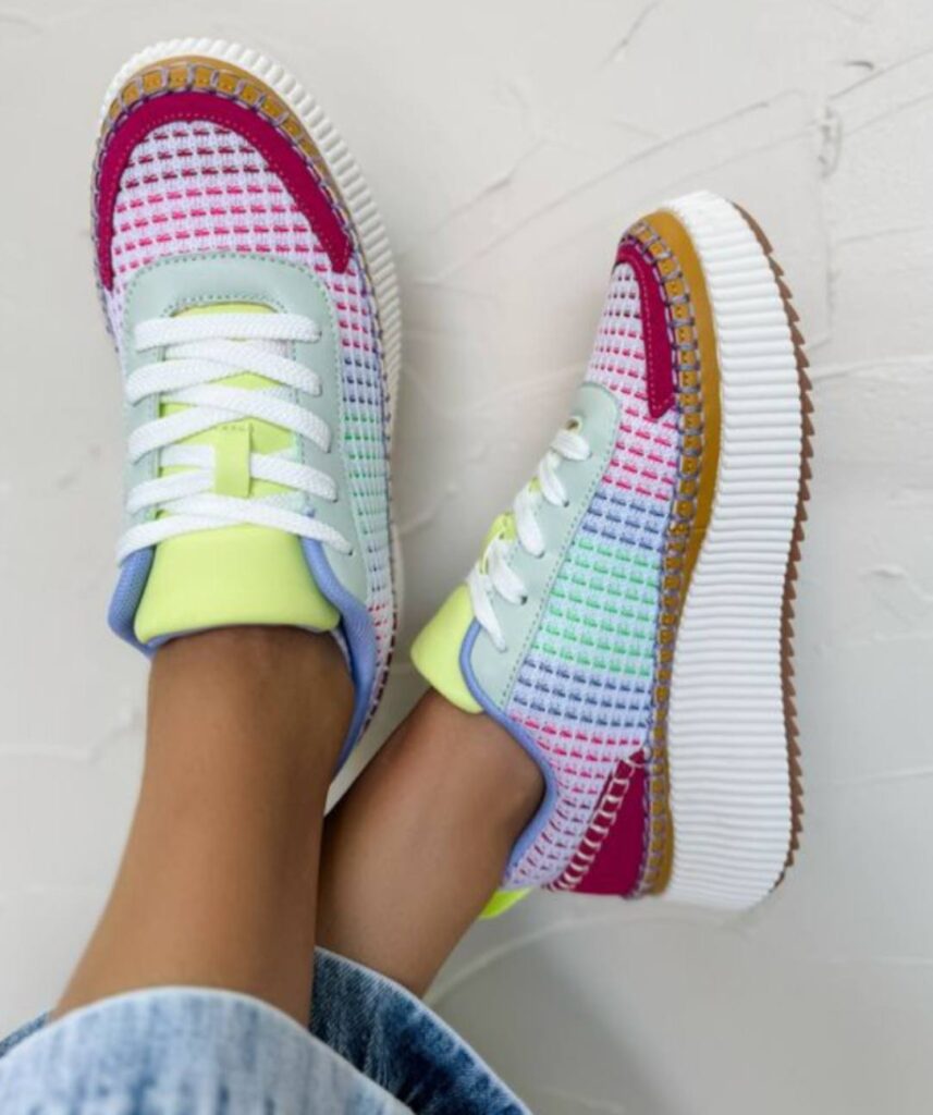 A picture showing  colored sneakers