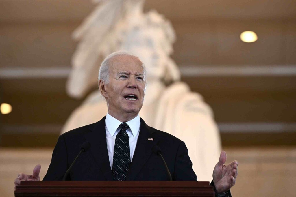 A Picture of Biden at the Holocaust Memorial Museum Addressing Antisemitism Issues