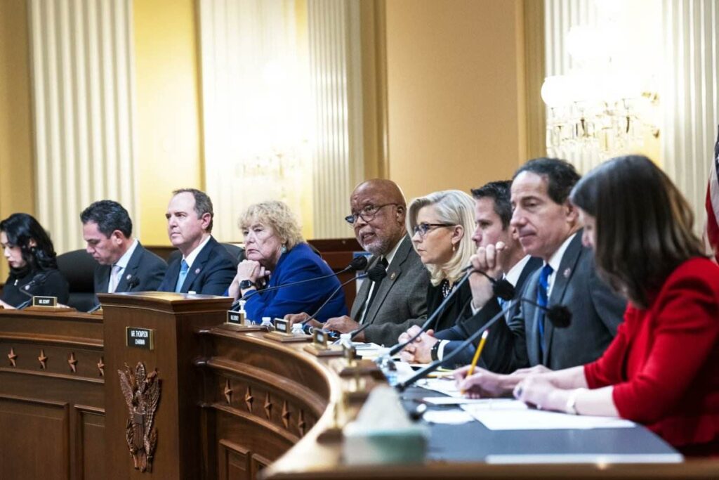 A Picture of a Congressional Committee Meeting that Summoned Peter Navarro