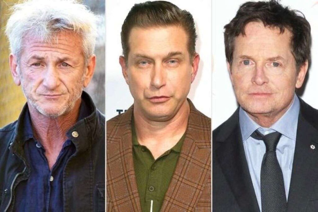 A collage of Sean Penn, Stephen Baldwin and Michael J. Fox