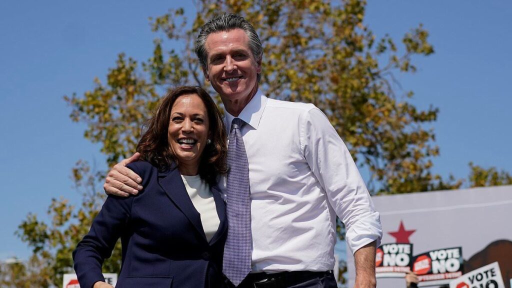 Kamala Harris and Gavin Newsom sharing smiles