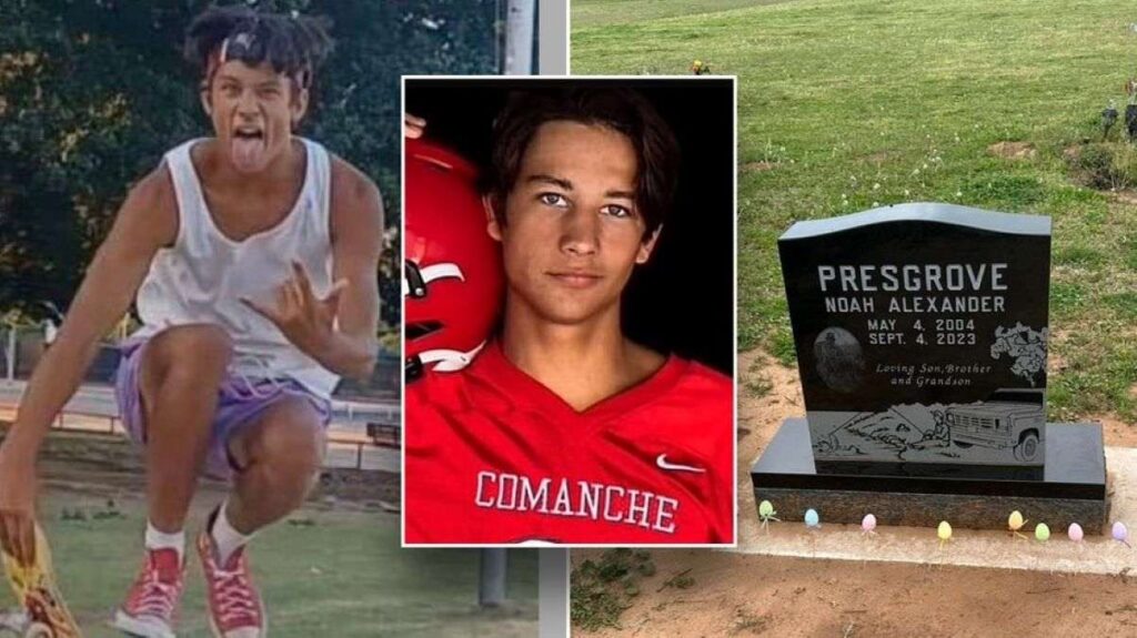 A collage of Noah Presgrove's pictures and his headstone