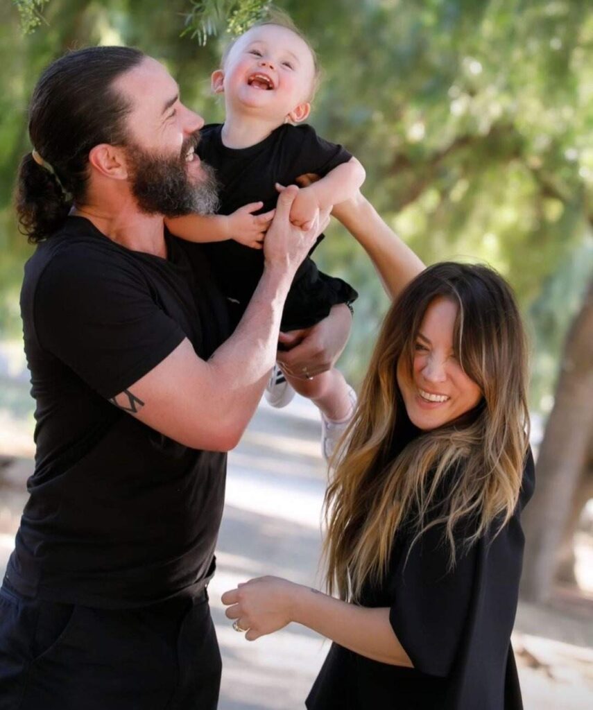 Kaley Cuoco with her partner and child