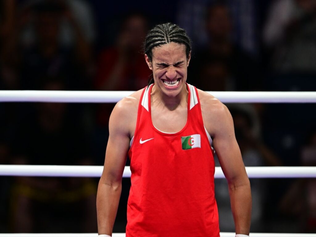 Imane Khelif celebrating a victory