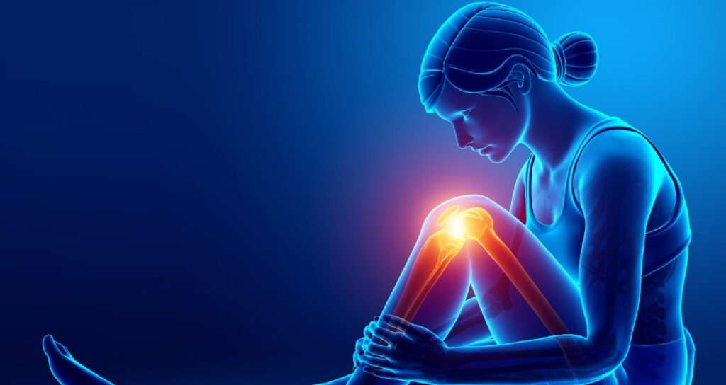 illustration of a woman suffering from knee arthritis