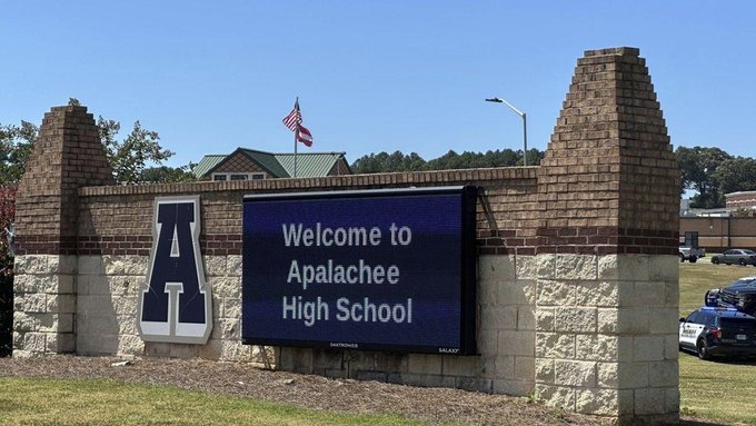 The welcome sign at the Apalachee high school