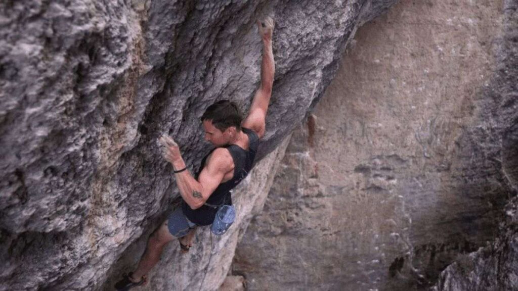 A climber on The walls of Devils Tower