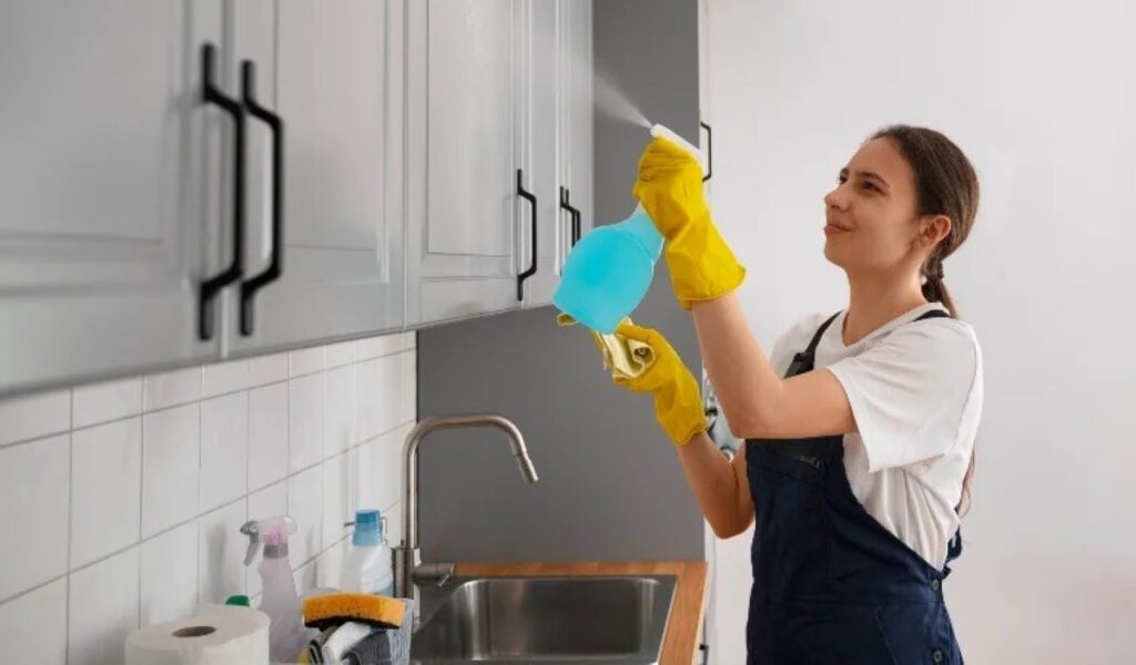 A woman cleaning