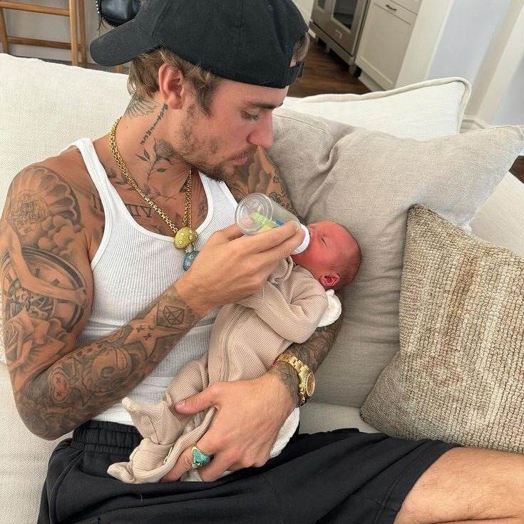 Justin Bieber with his baby