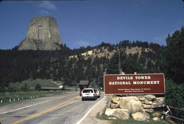 A signboard leading to the Devils Tower national monument