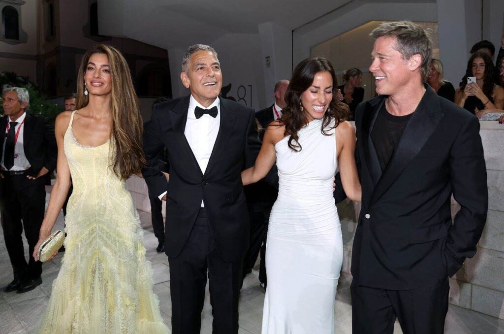 George and Amal Clooney step out alongside Brad Pitt and Ines De Ramones