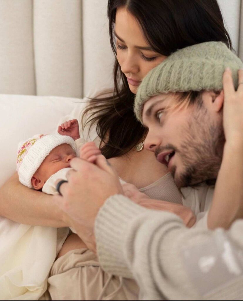 Justin and Hailey Bieber with their newborn