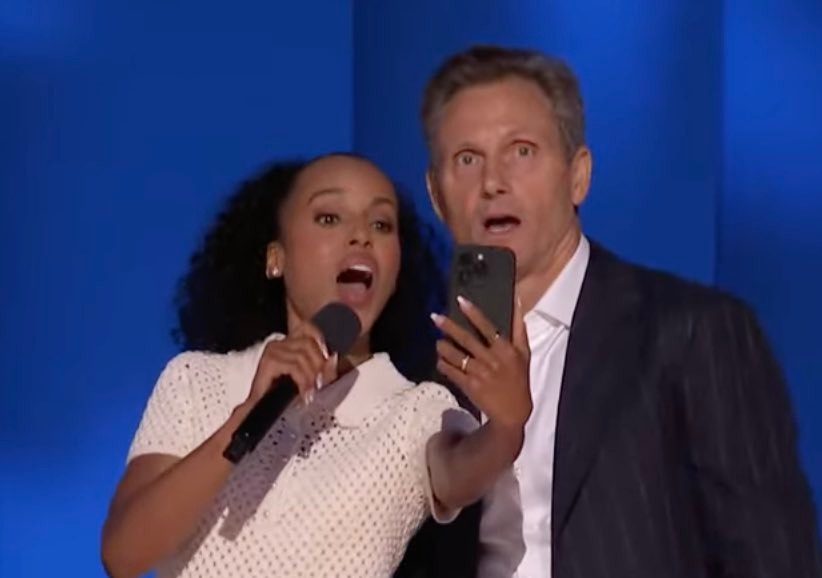 Kerry Washington and Tony Goldwyn making a selfie video at the DNC