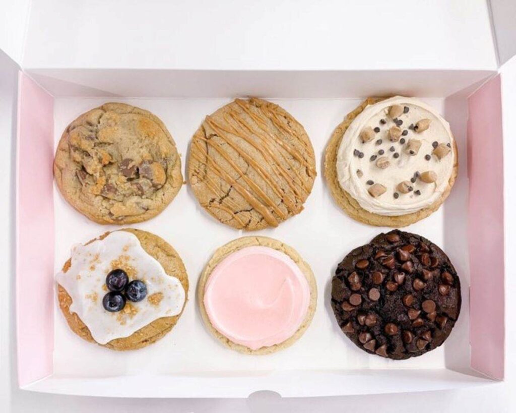 A box of Crumbl cookies