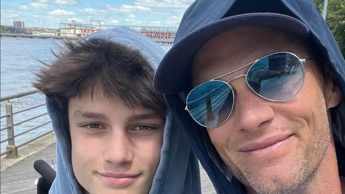 Tom Brady taking a selfie with his son Jack