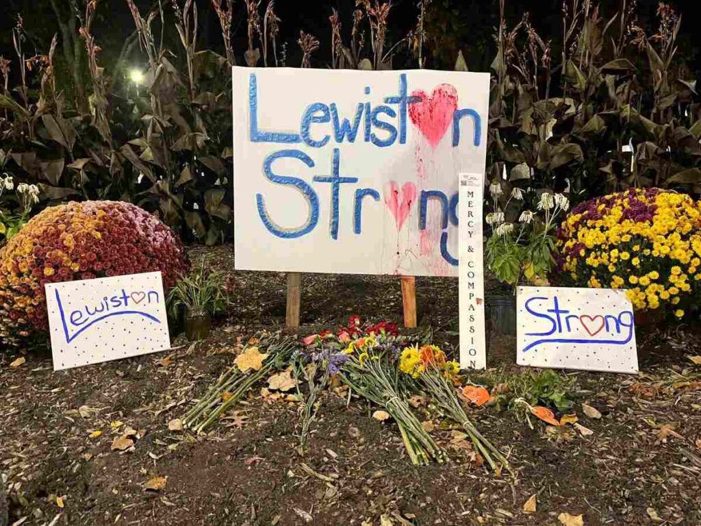 Site of a memorial for the Lewiston Mass shooting victims