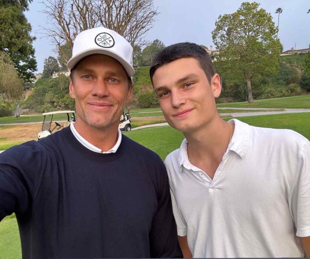 Tom Brady posing with his son Jack