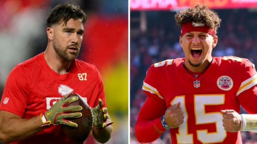 A collage of Patrick Mahomes and Travis Kelce